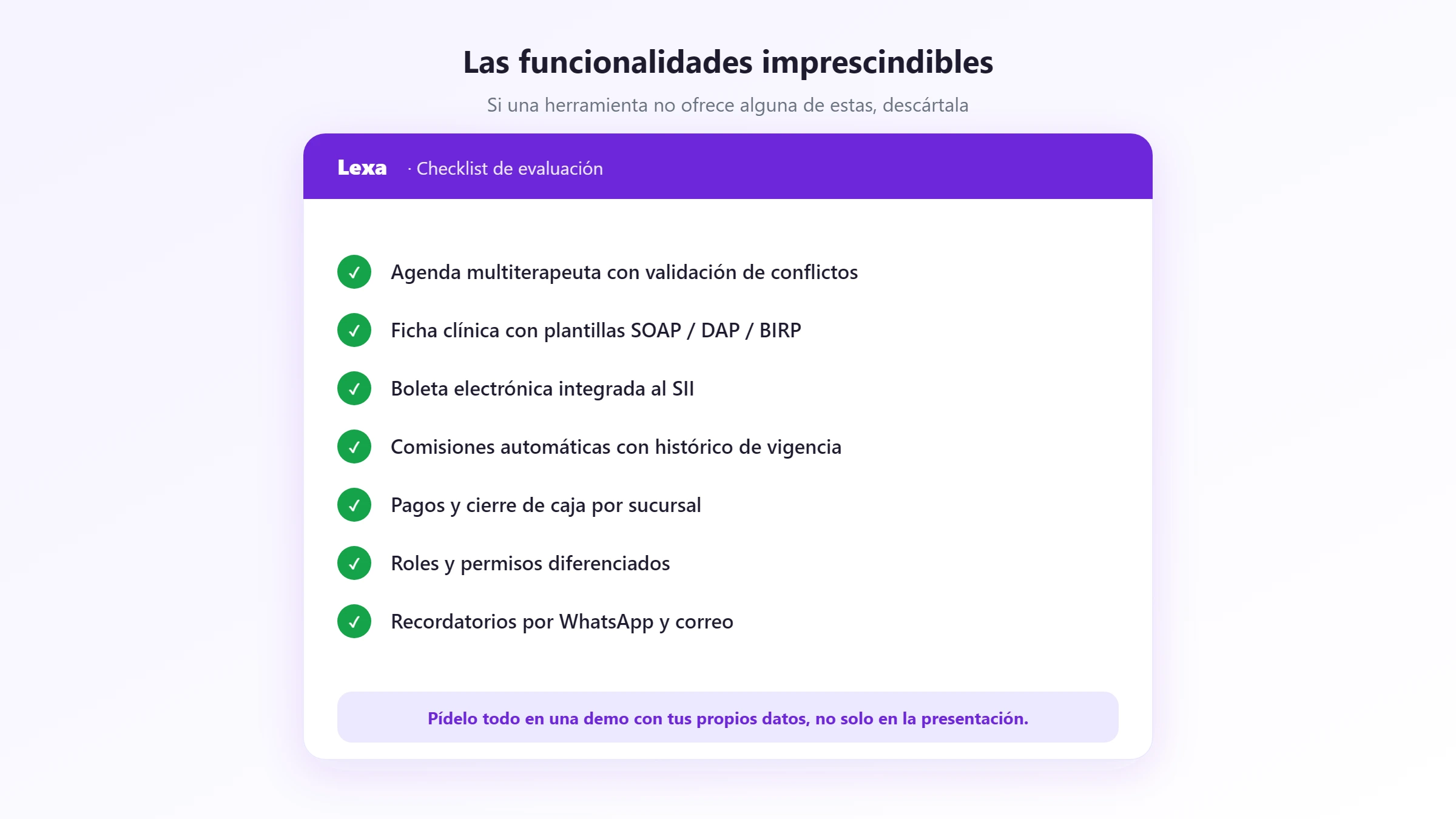 Checklist de funcionalidades imprescindibles Checklist de las funcionalidades imprescindibles que debe cumplir un software de gestión clínica
