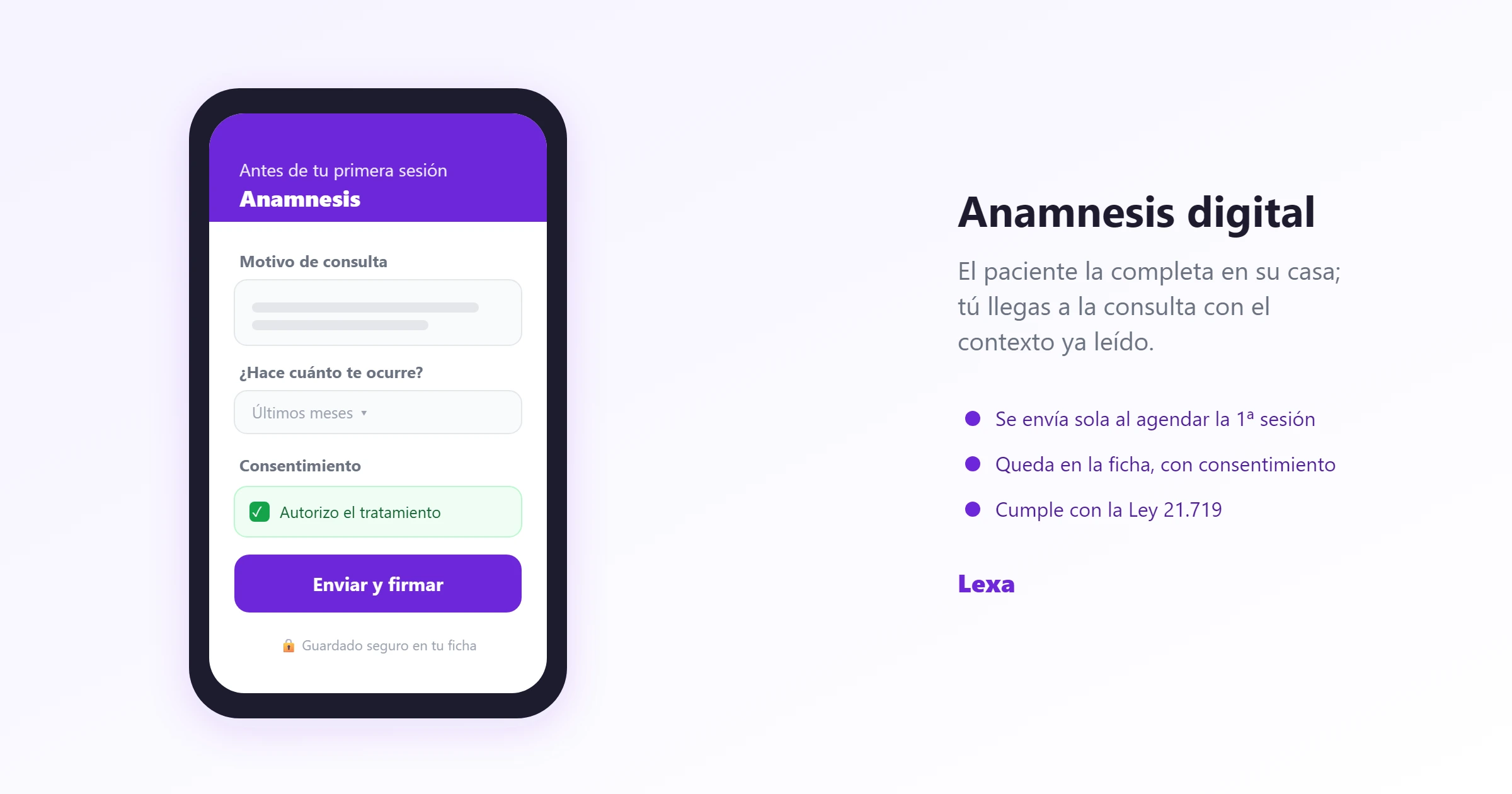 Anamnesis digital que el paciente completa desde su celular antes de la primera sesión